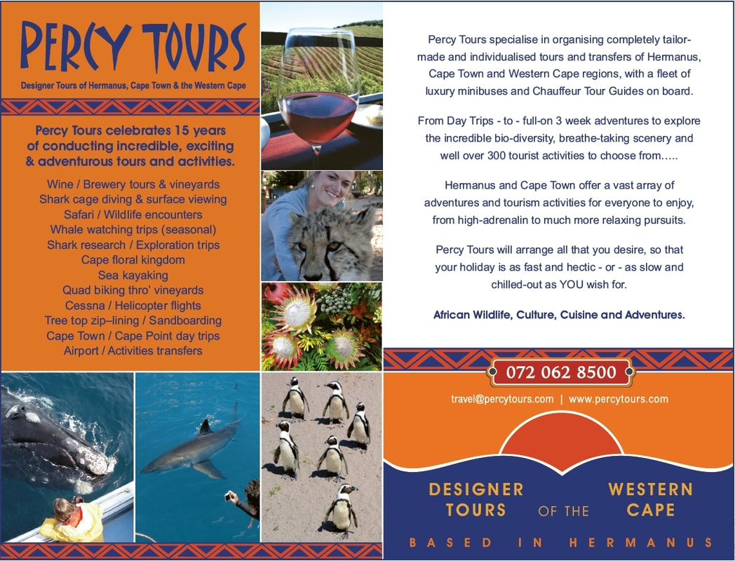 For loads of amazing Activities, Tours and Holiday Adventures in Hermanus and beyond - check out www.percytours.com