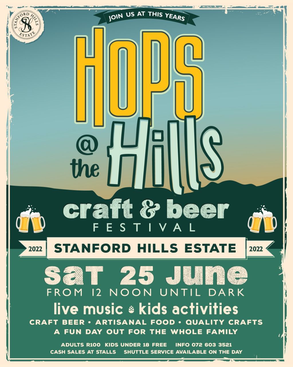 Hops @ the Hills, Beer and Food Festival, 25th JUNE 2022 - Stanford Hills Estate near Hermanus