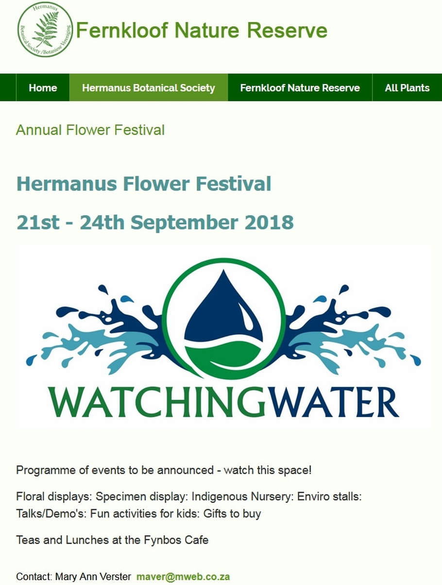 2018 Fernkloof Flower Festival in Hermanus 21st to 24th SEPT 2018