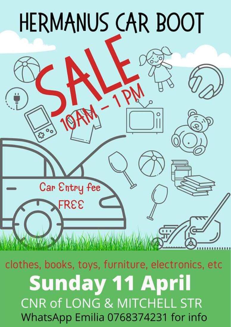 Car Boot Sale in Hermanus, Sunday 11th April 2021 - 10.00am to 13.00pm