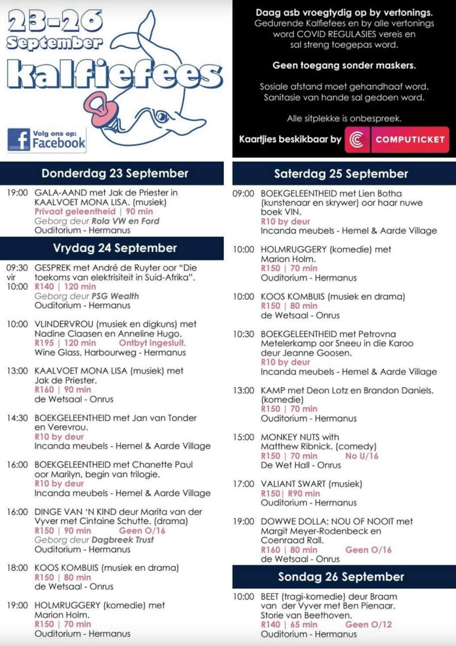 Kalfiefees 23rd to 26th Sept, 2021 in Hermanus