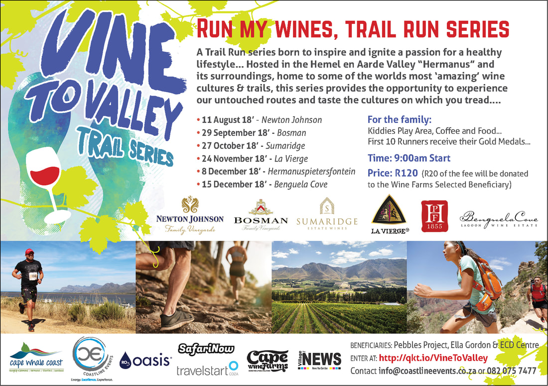 Vine to Valley Run Trail races in Hemel-en-Aarde Hermanus wine valley, South Africa