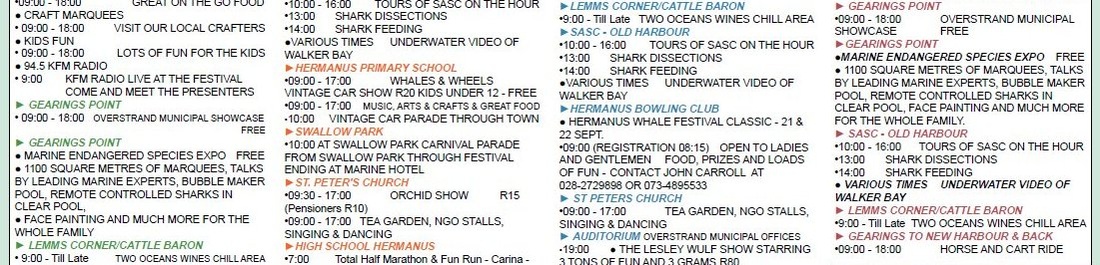 Hermanus Whale Festival events schedule 2013