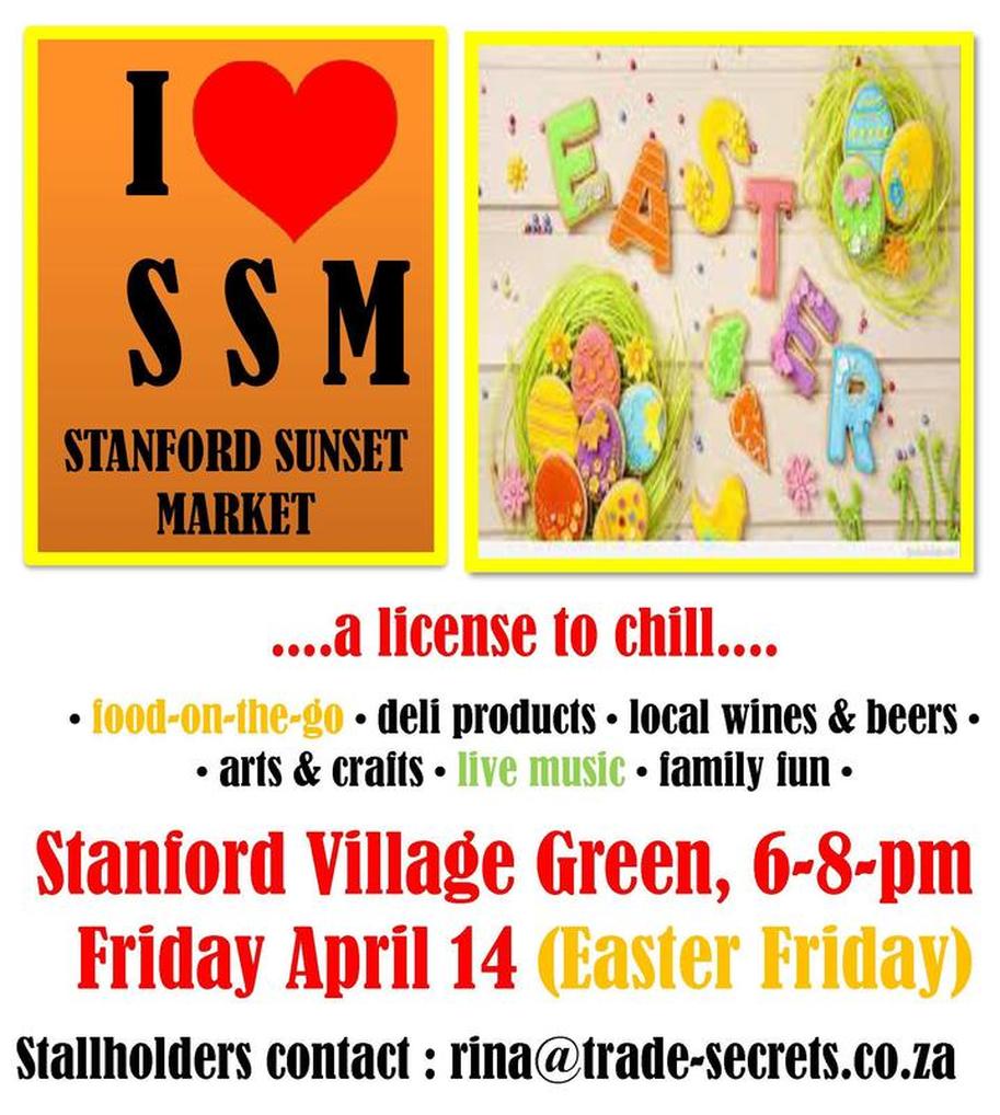Stanford Sunset Market 14th April 2017 6pm to 8pm - in the Village Green - (25mins from Hermanus)
