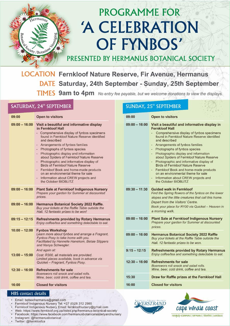 Hermanus Flower Festival - 24th and 25th  Sept 2022 - at Fernkloof flower reserve