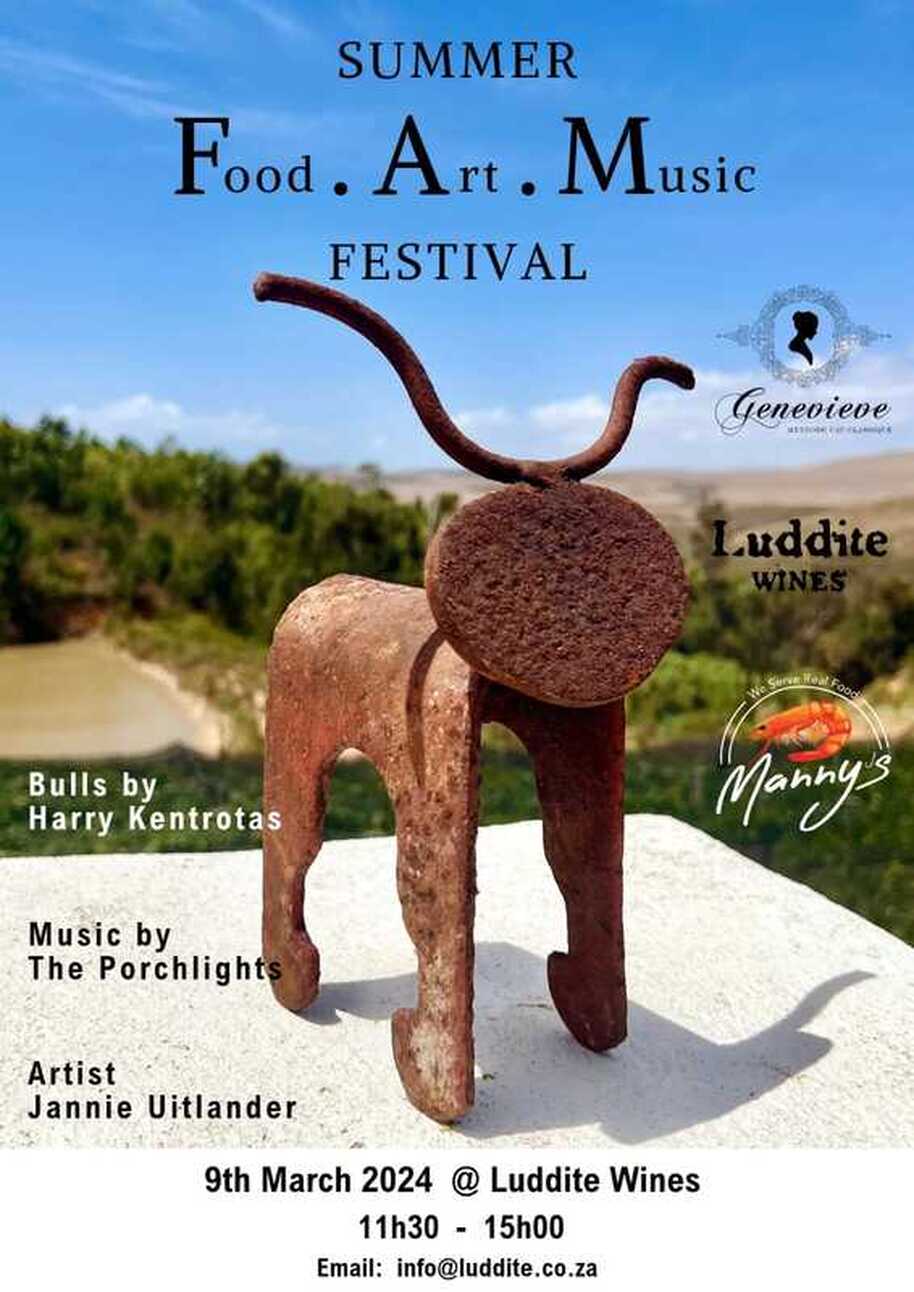 Luddite Wines and Genevieve MCC proudly present the first annual Summer F.A.M. Festival - 9th March 2024 at Luddite Wines, Botriver